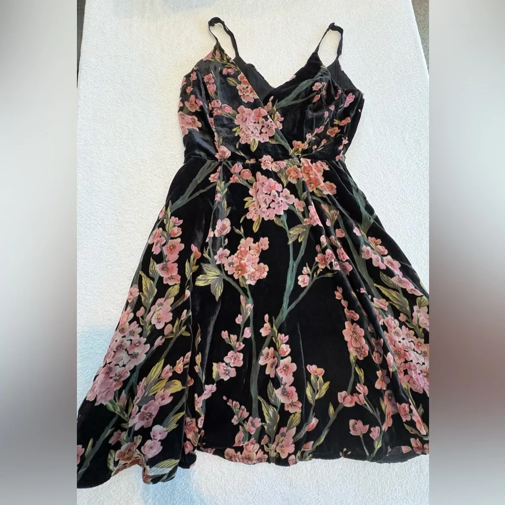 Anthropologie Eri + Ali Black Velvet Floral Burnout Midi Dress Size 2